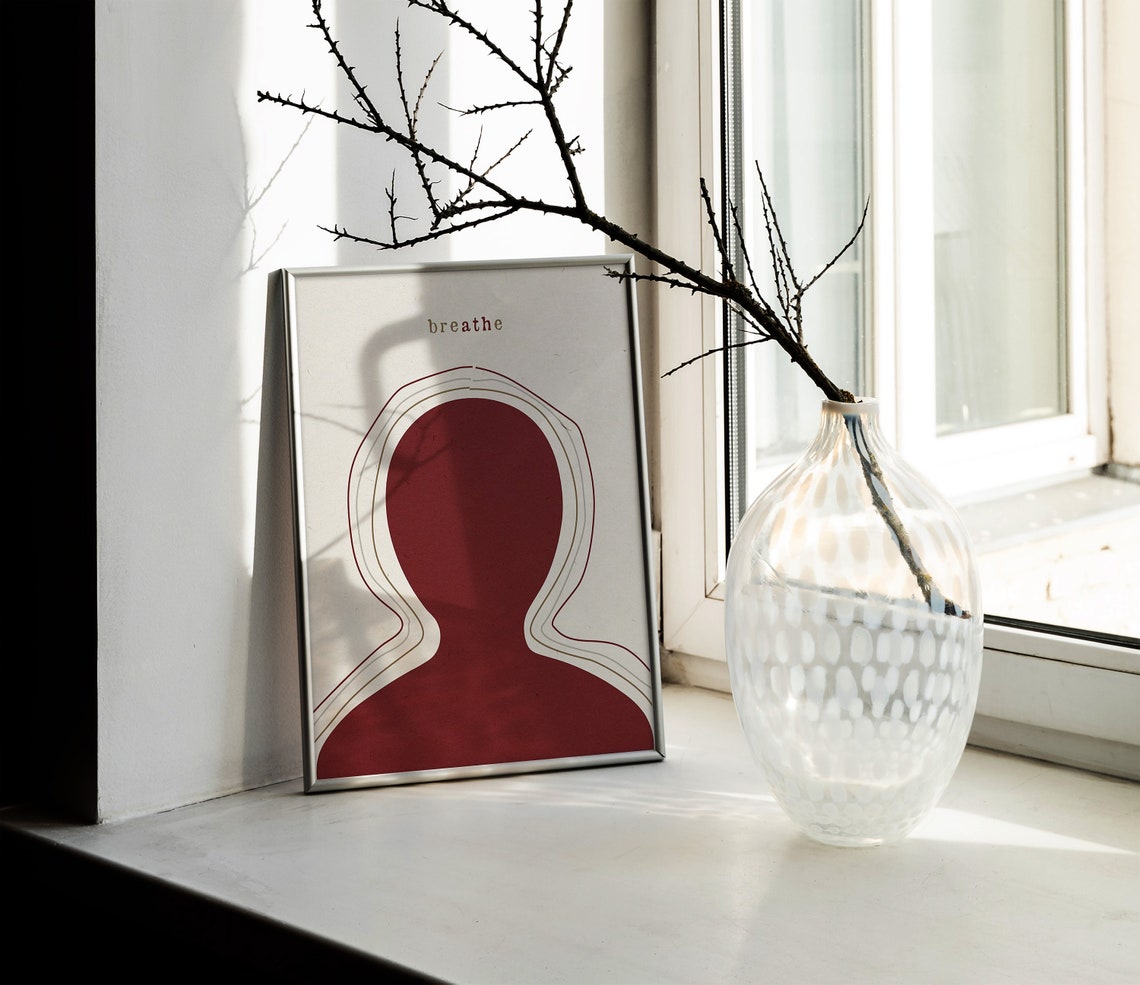Breathe Minimalist Aura Head Silhouette Mindfulness Wellness Poster - Image 2