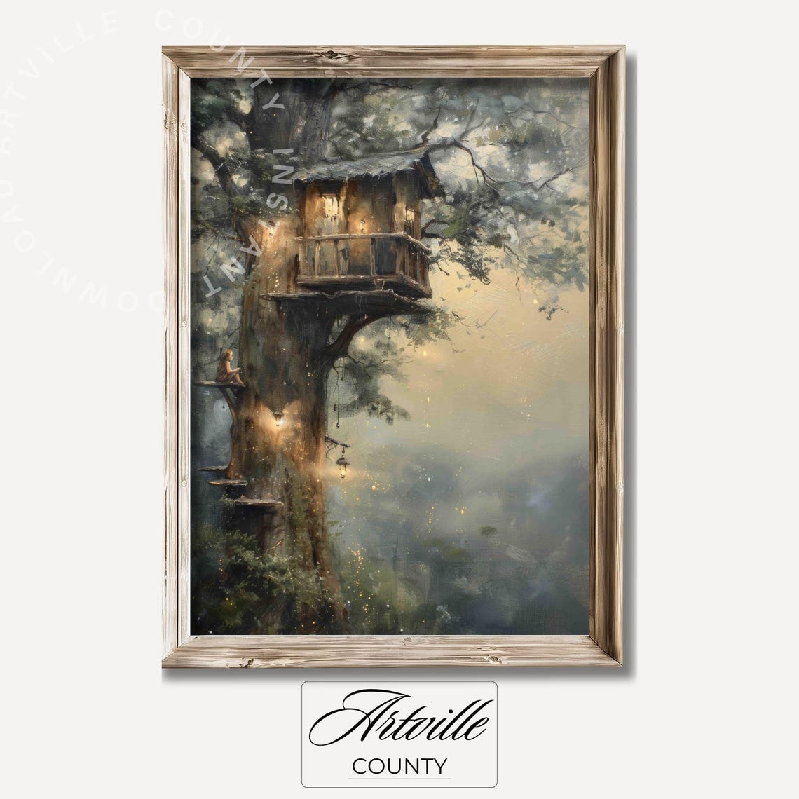 Magical Treehouse Lanterns Whimsical Forest Fairy Tale Poster