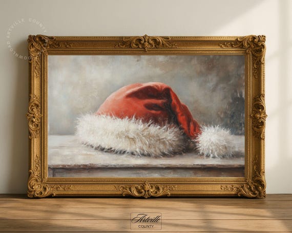 Vintage Santa Hat Painting Christmas Art Print