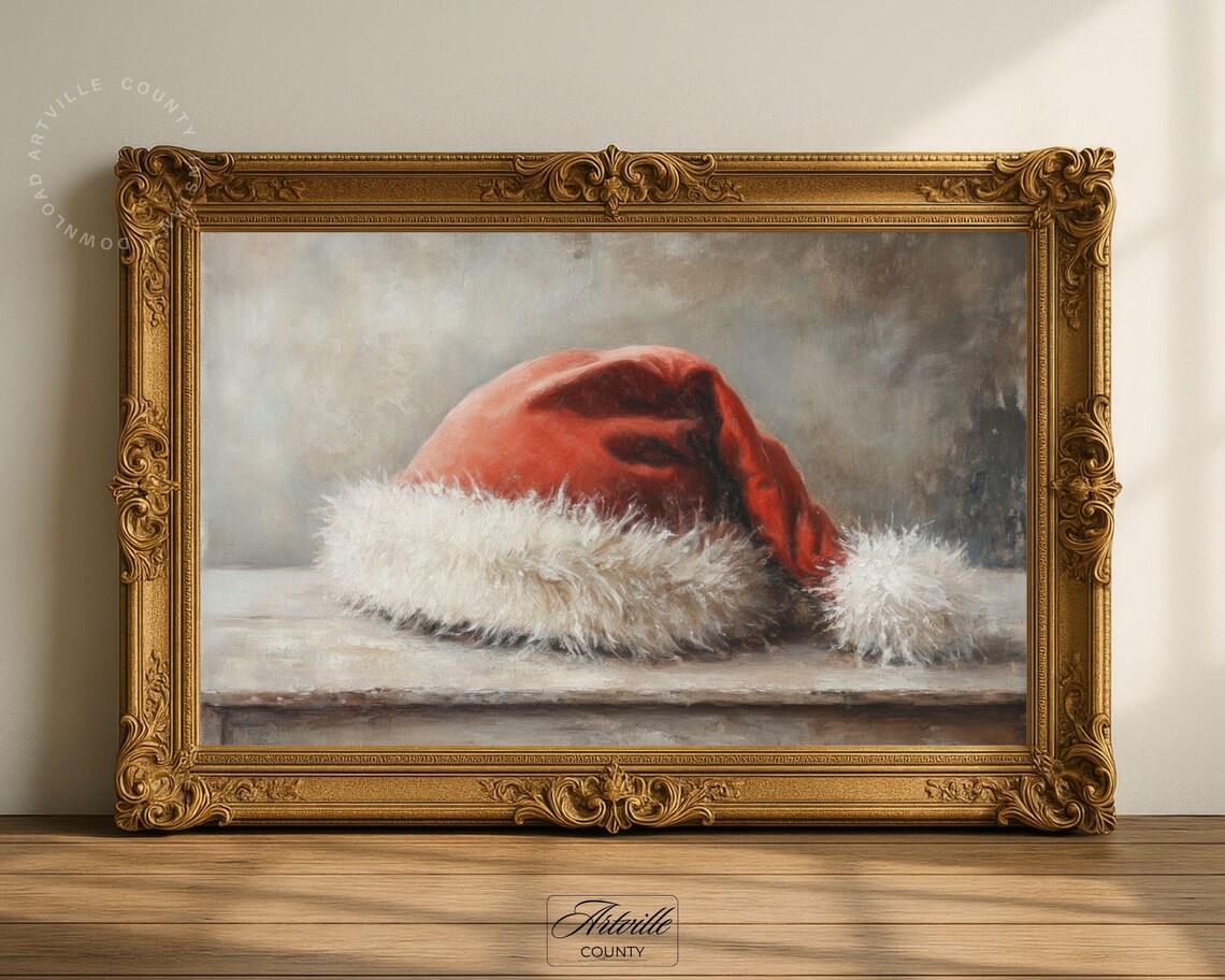 Vintage Santa Hat Painting Christmas Art Print
