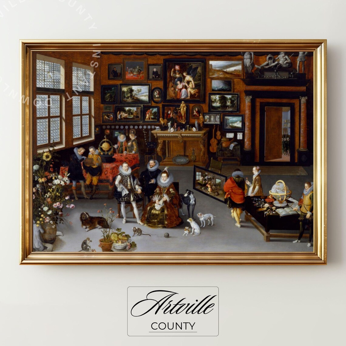 Baroque Art Gallery Interior Painting Old Masters Museum Scene Vintage Wall Print