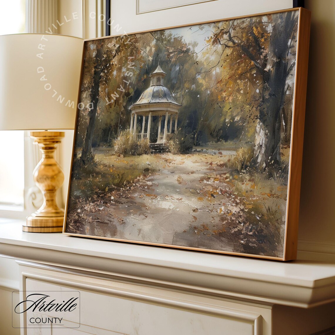 Autumn Gazebo Fall Foliage Garden Vintage Oil Painting Poster - Image 3