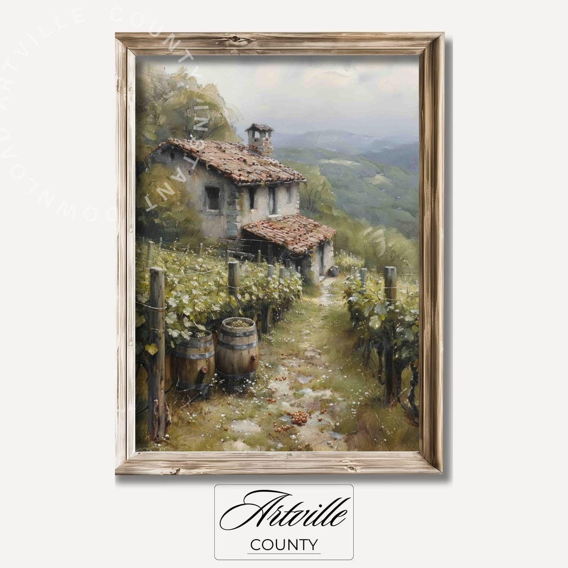 Old Stone Farmhouse With Vineyard Rows Countryside Wall Poster