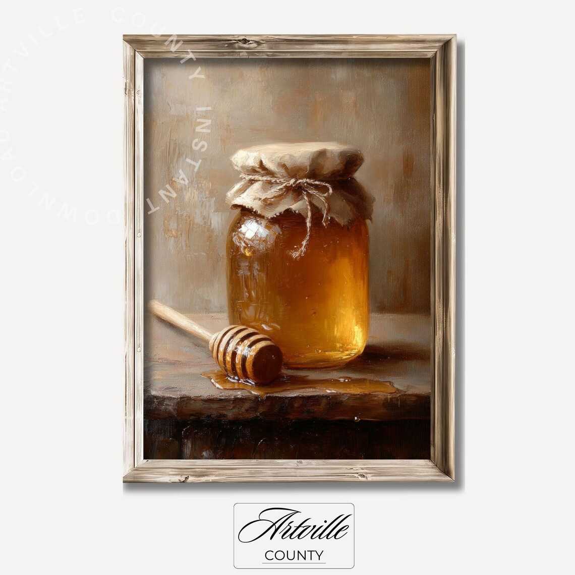 Vintage Honey Jar Art Print, Cottage Kitchen Decor