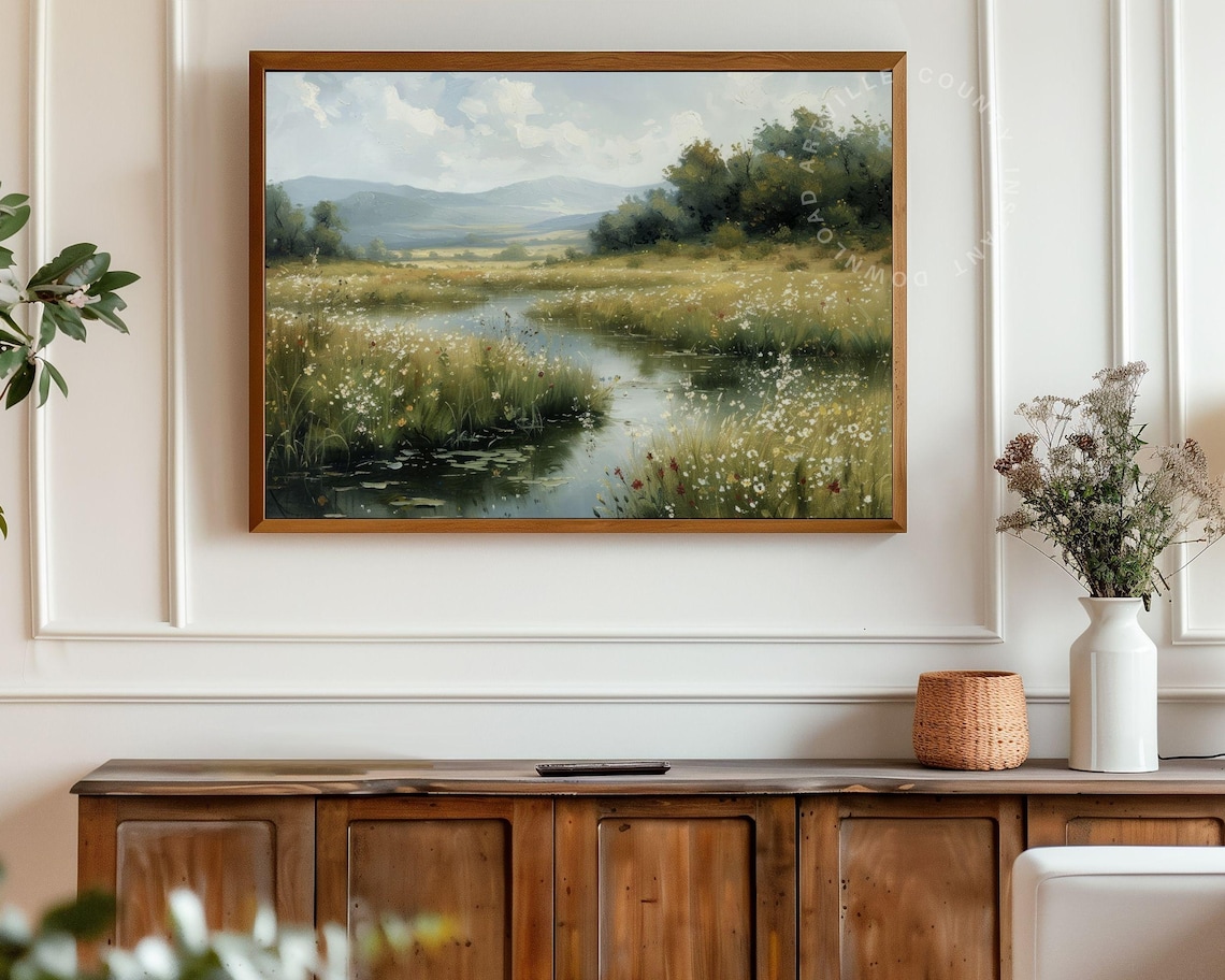 Spring Landscape Painting Vintage Wildflowers Art Print - Image 4
