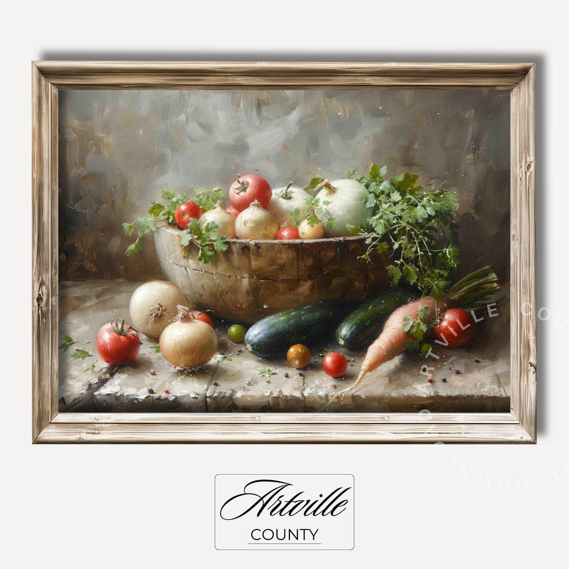 Spring Vegetables Still Life Oil Painting Rustic Farm Harvest Wall Art