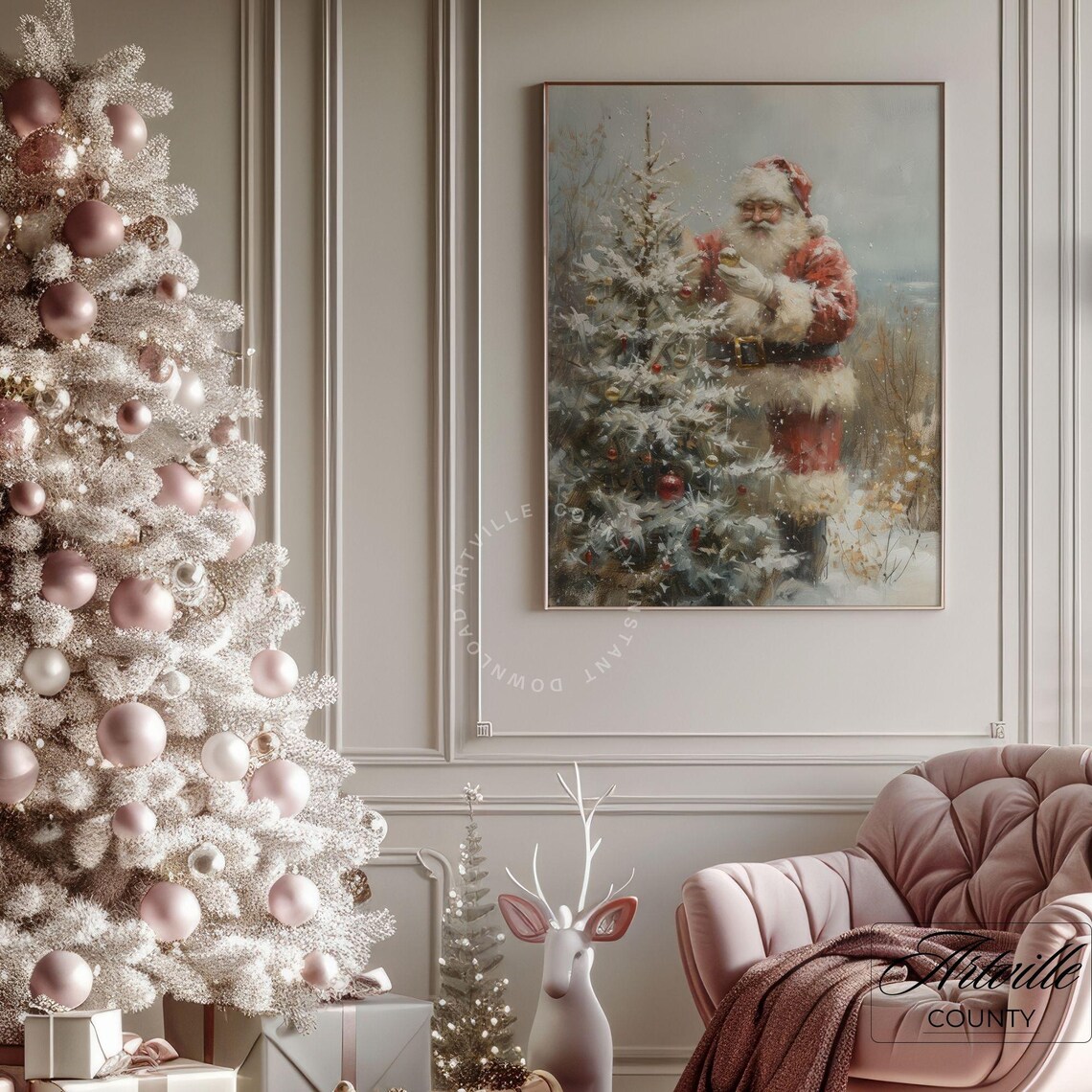 Vintage Santa Christmas Tree Wall Art Set - Image 4