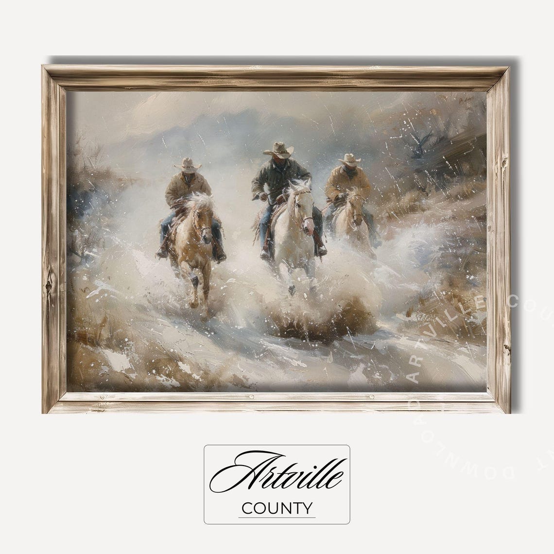 Three Cowboys Riding Horses Through A River Western Wall Poster