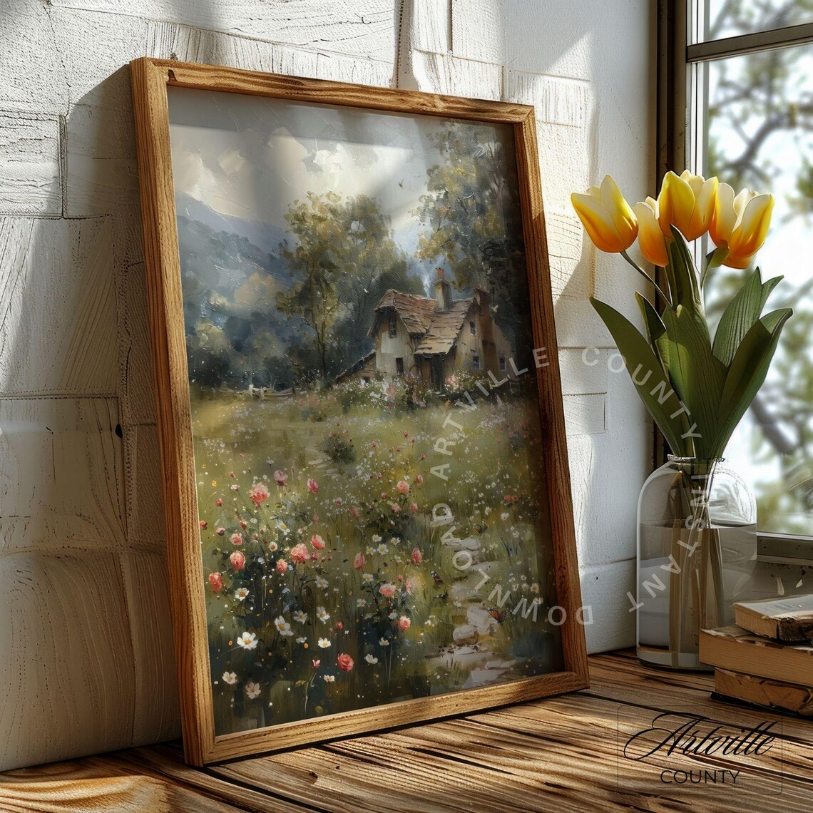 Wildflower Field Landscape, Vintage Cottage Art Print - Image 4