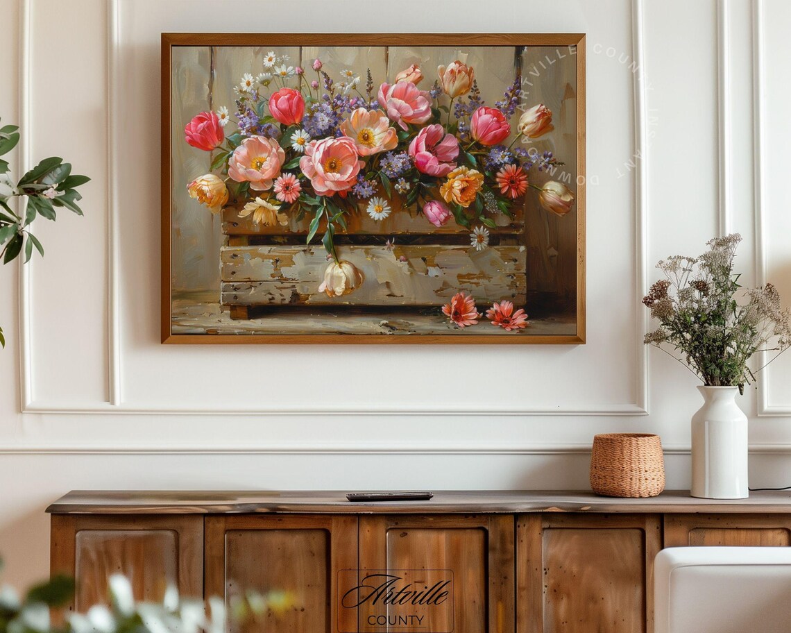 Flowers In Crate Farmhouse Floral Art Print - Image 4