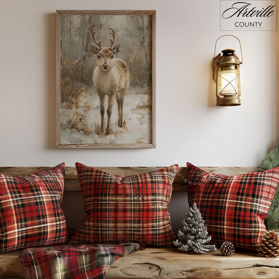 Young Reindeer With A Red Nose Standing In Snowy Woods Poster - Image 3