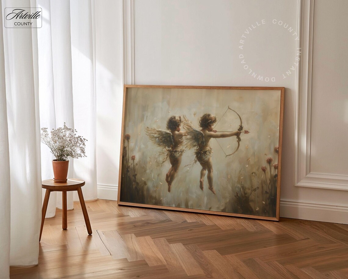 Muted Victorian Cupids Art Print, Vintage Angel Art - Image 4