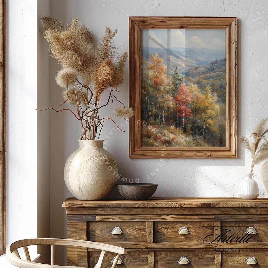 Autumn Mountain Valley Fall Trees Panoramic Landscape Painting Poster - Image 5