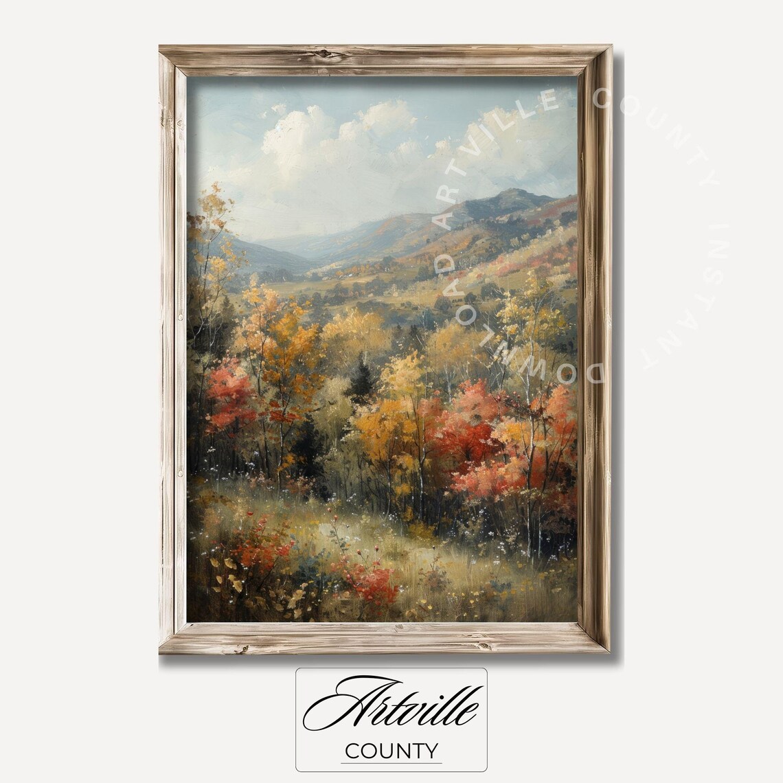 Vintage Fall Landscape Painting, Autumn Mountain Print