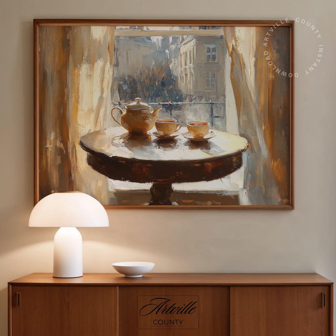 Tea Time Window View Vintage Teapot Still Life Painting Poster - Image 3