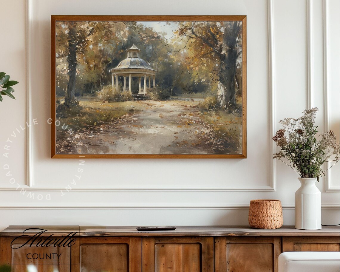 Autumn Gazebo Fall Foliage Garden Vintage Oil Painting Poster - Image 5
