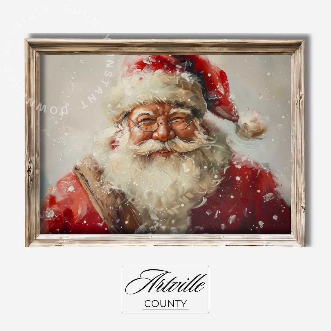 Santa Claus Vintage Oil Painting Wall Art Print