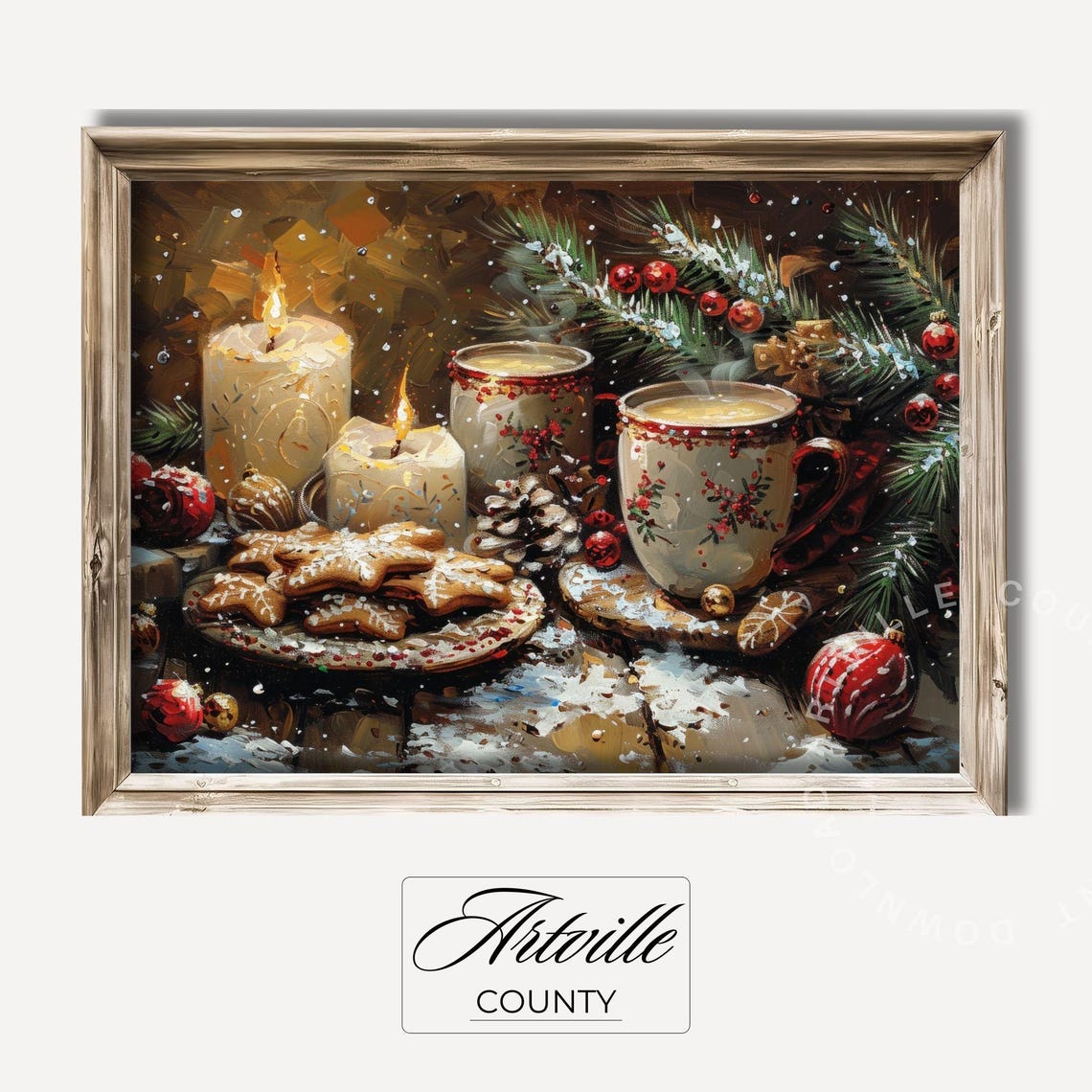 Christmas Candles Cocoa Cookies Vintage Holiday Still Life Poster
