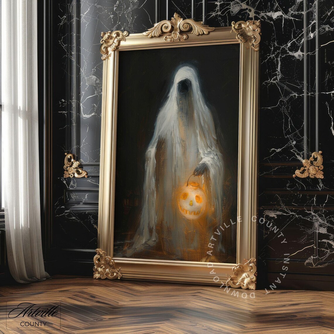 Haunted Halloween Wall Art Set Spooky Pumpkin Prints Dark Gothic Decor Creepy Painting Eerie