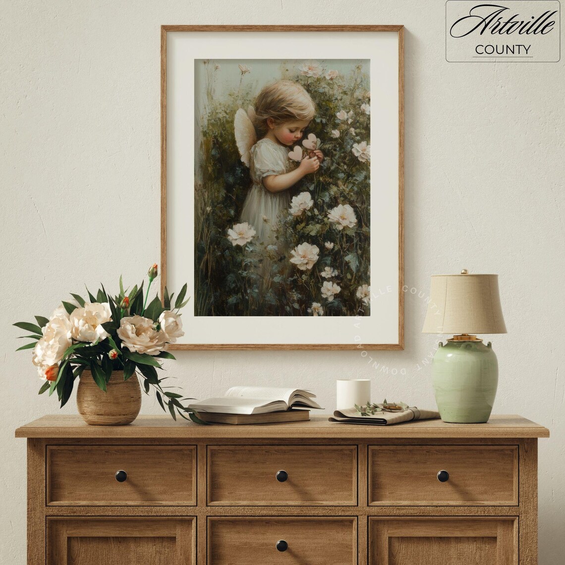 Angel Girl Wildflowers Vintage Nursery Floral Painting Poster - Image 3