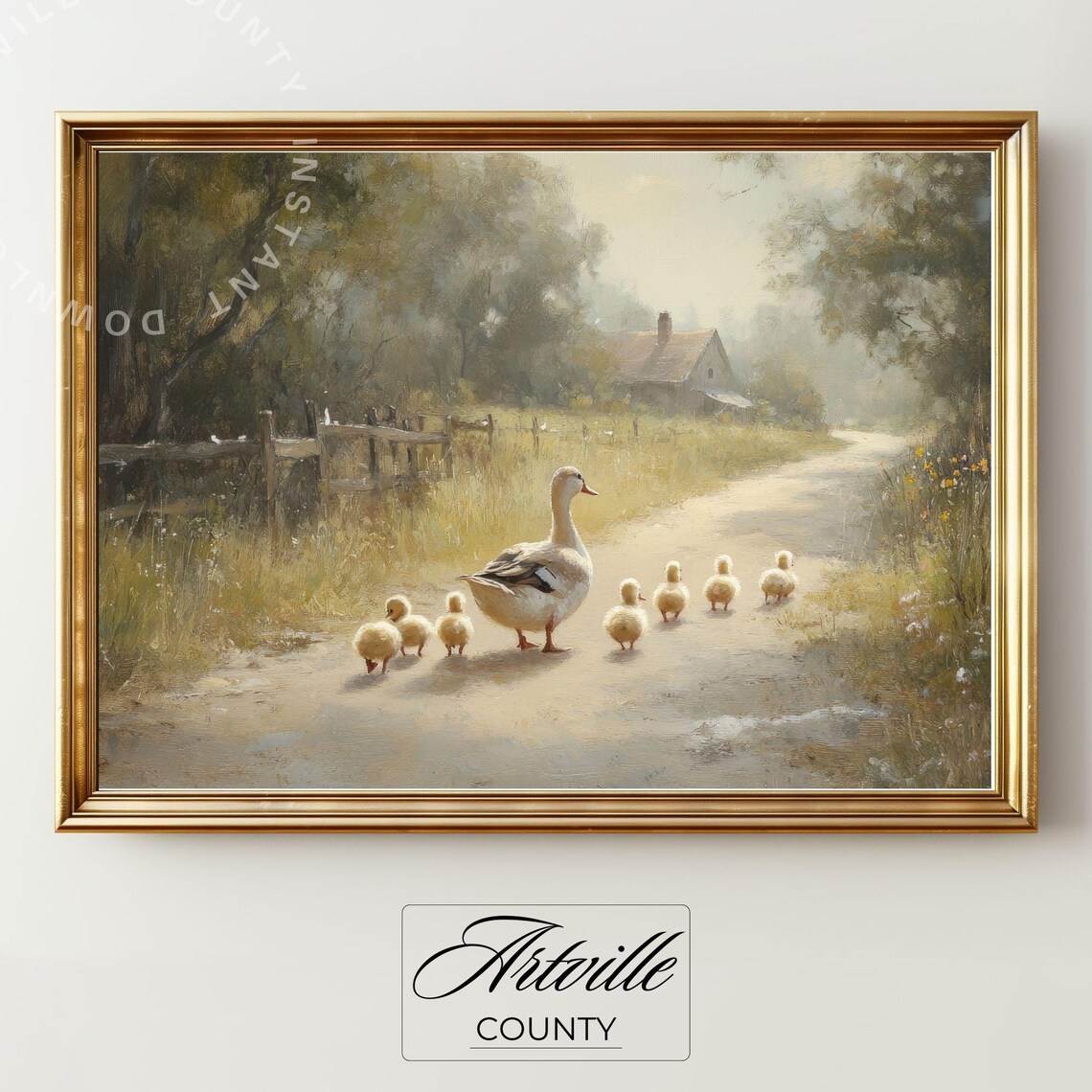 Duck With Ducklings Vintage Animal Art Print