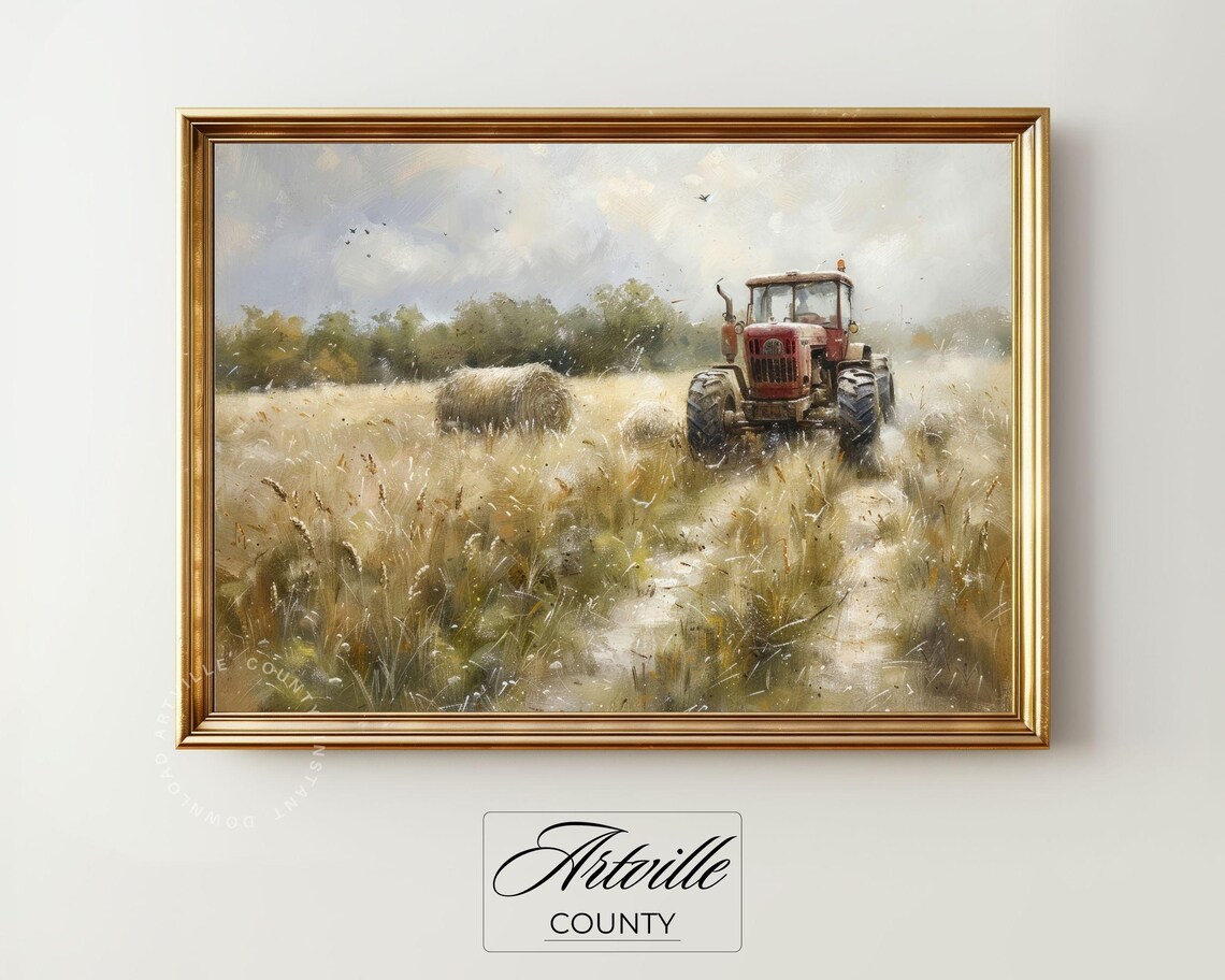 Red Tractor in Golden Wheat Field Harvest Vintage Farm Poster - Image 3