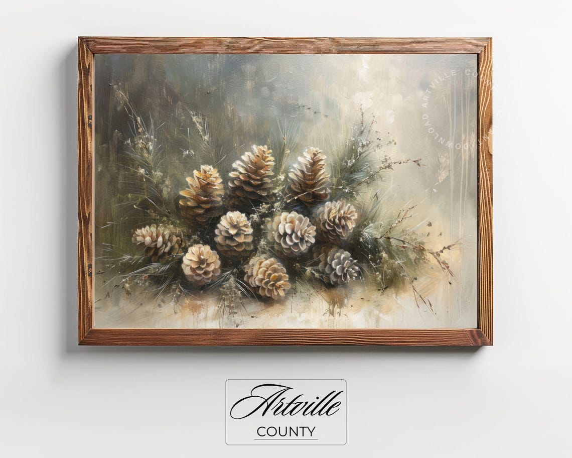 Rustic Pinecone Botanical Still Life Farmhouse Winter Art Poster - Image 3