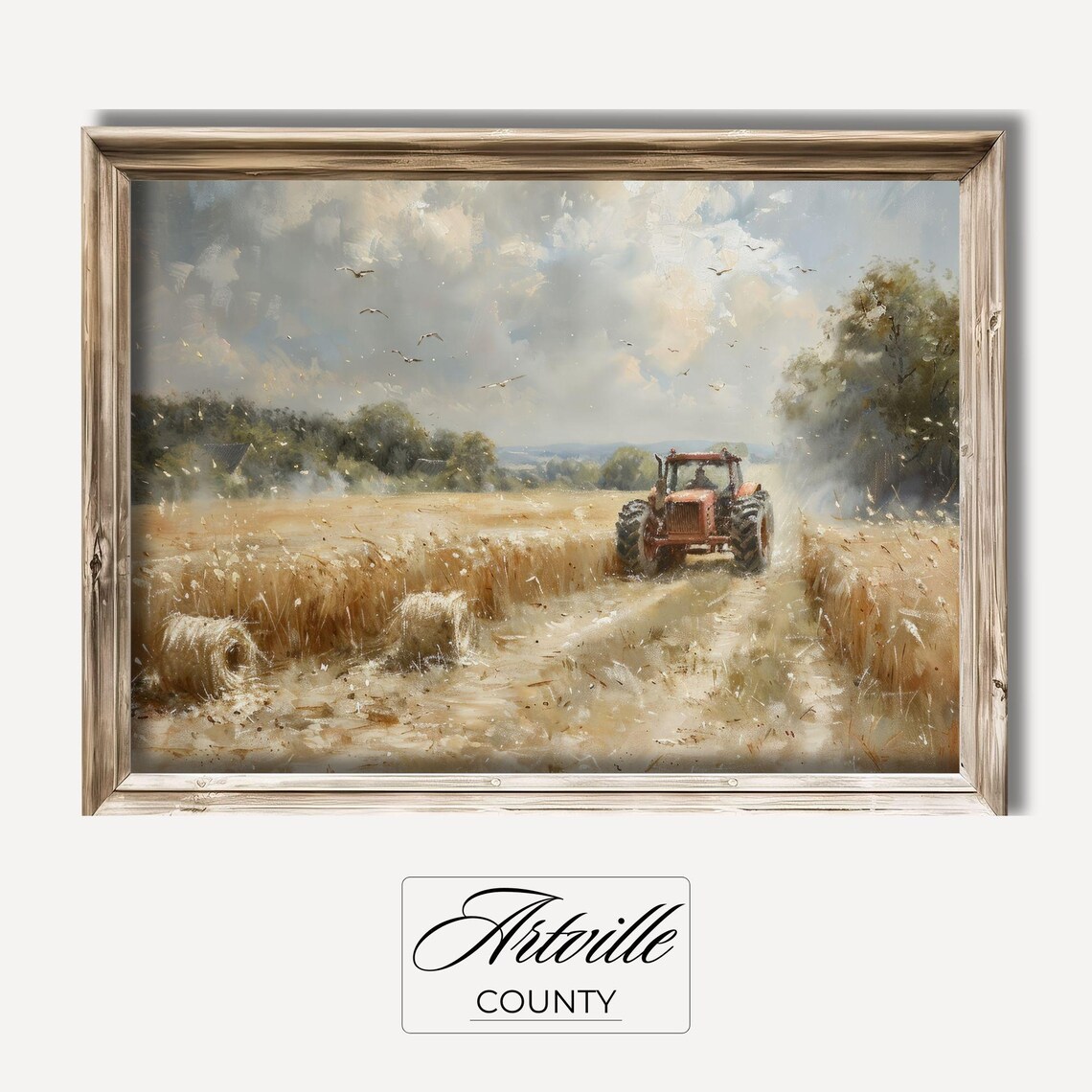 Vintage Tractor in Field, Farmhouse Art Print