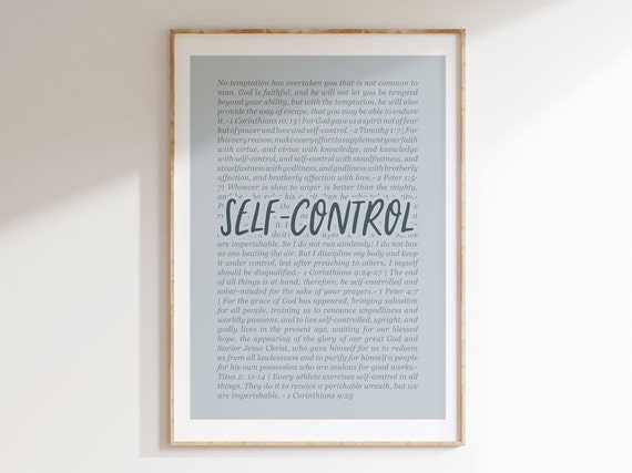 Self Control Fruit Of The Spirit Bible Verse Artwork Scripture Christian Poster Nursery Home Decor Instant Print