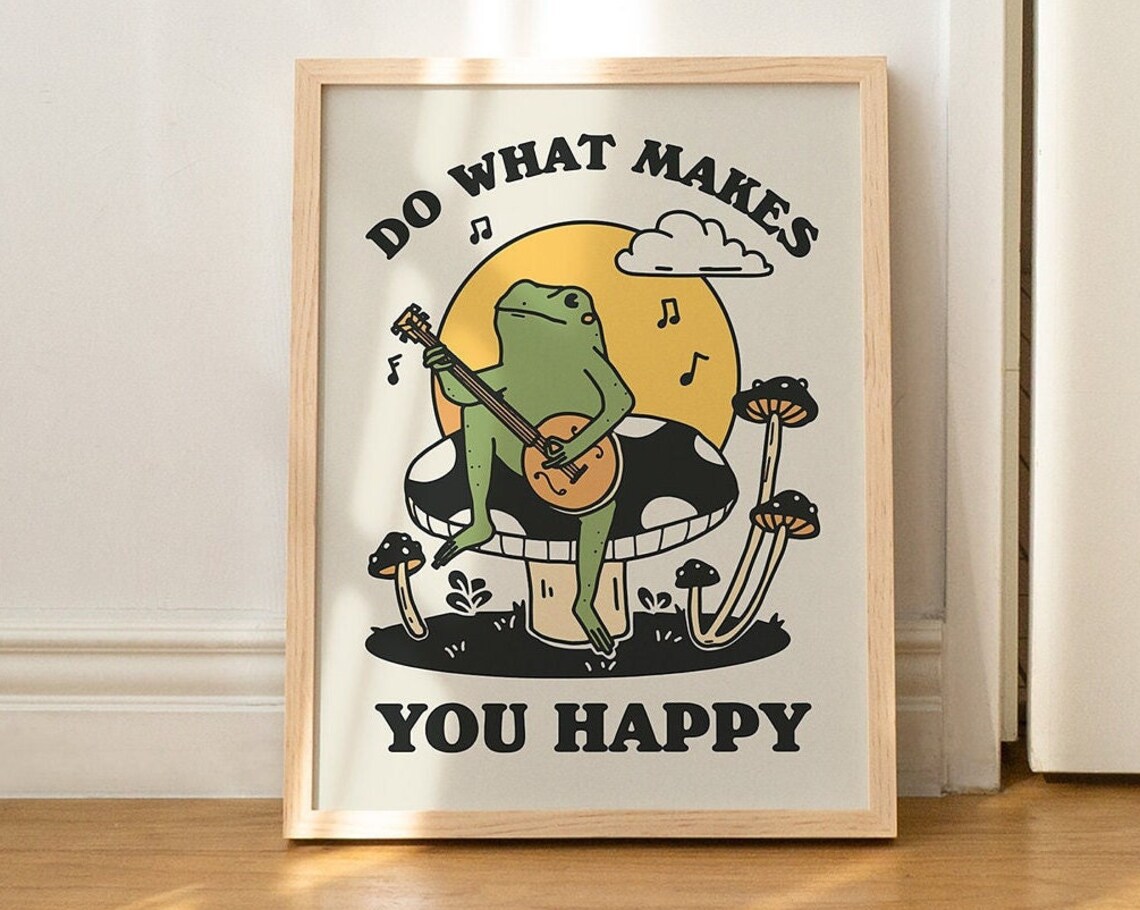 Banjo Frog Vintage Mushroom Illustration Art Print