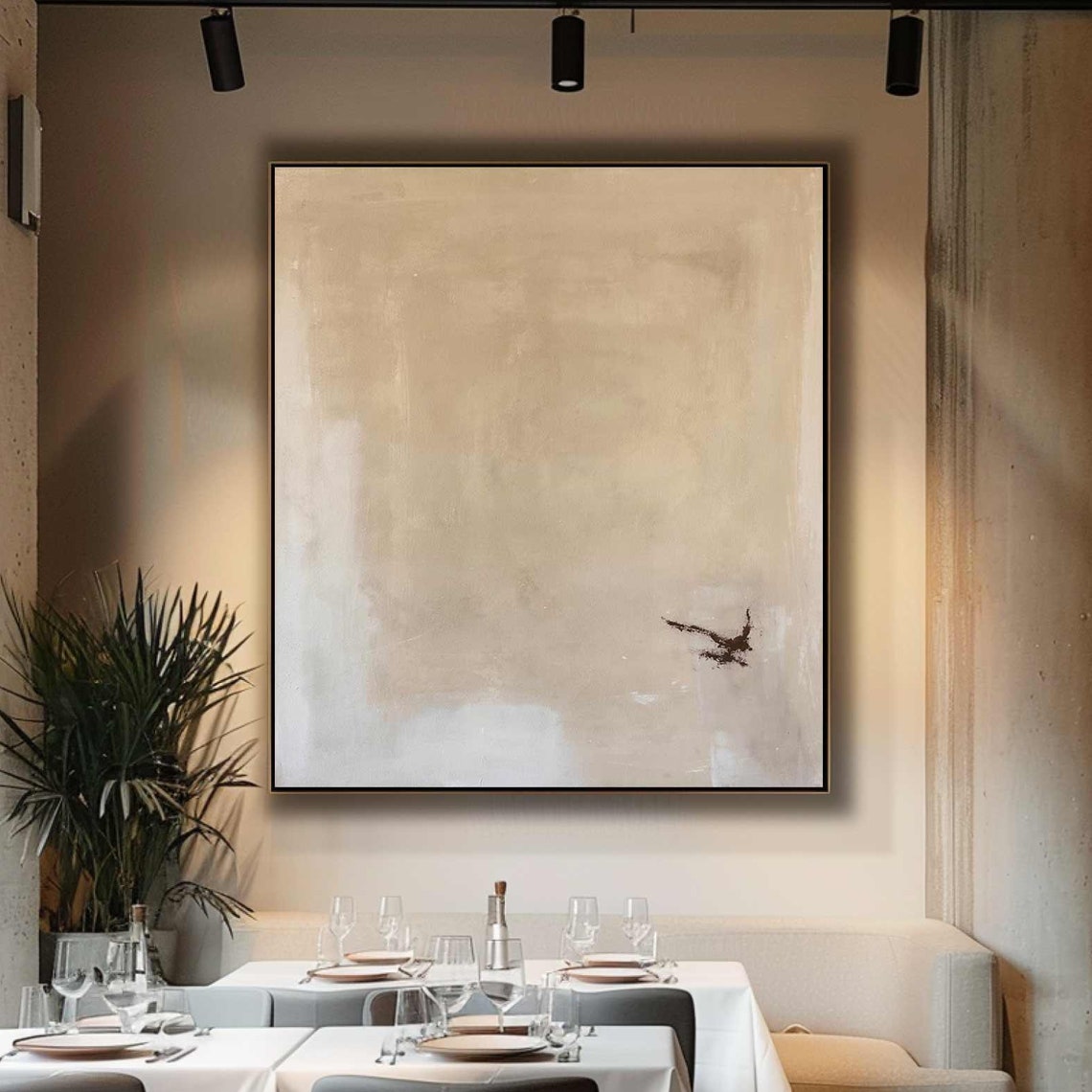 Beige Minimalist Abstract Lone Bird Flight Neutral Art Poster