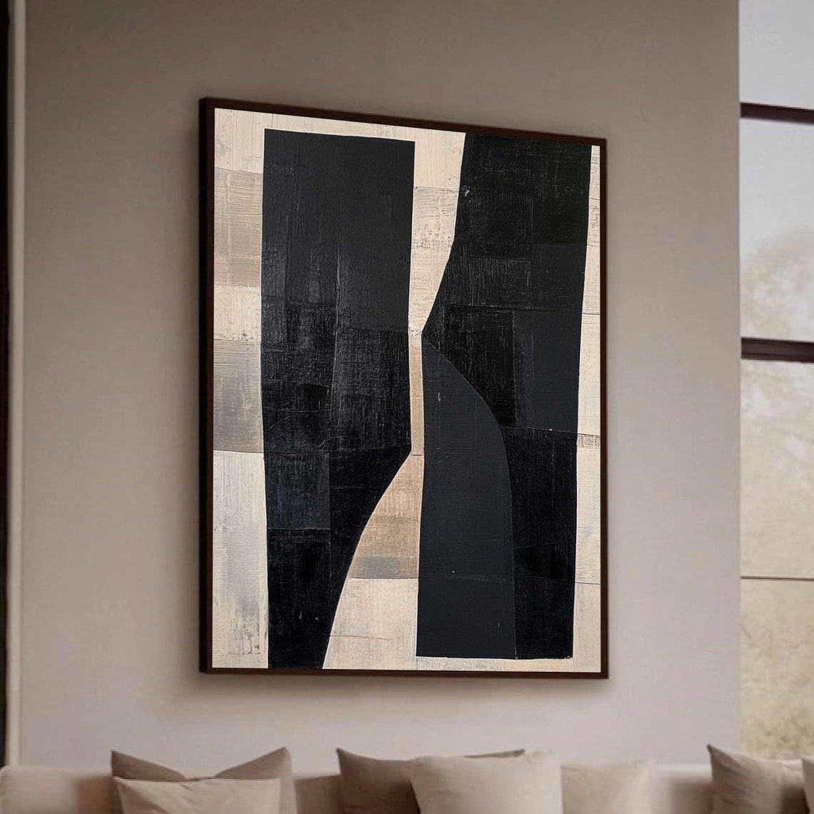 Black Beige Vertical Pillars Wabi Sabi Geometric Minimalist Wall Art