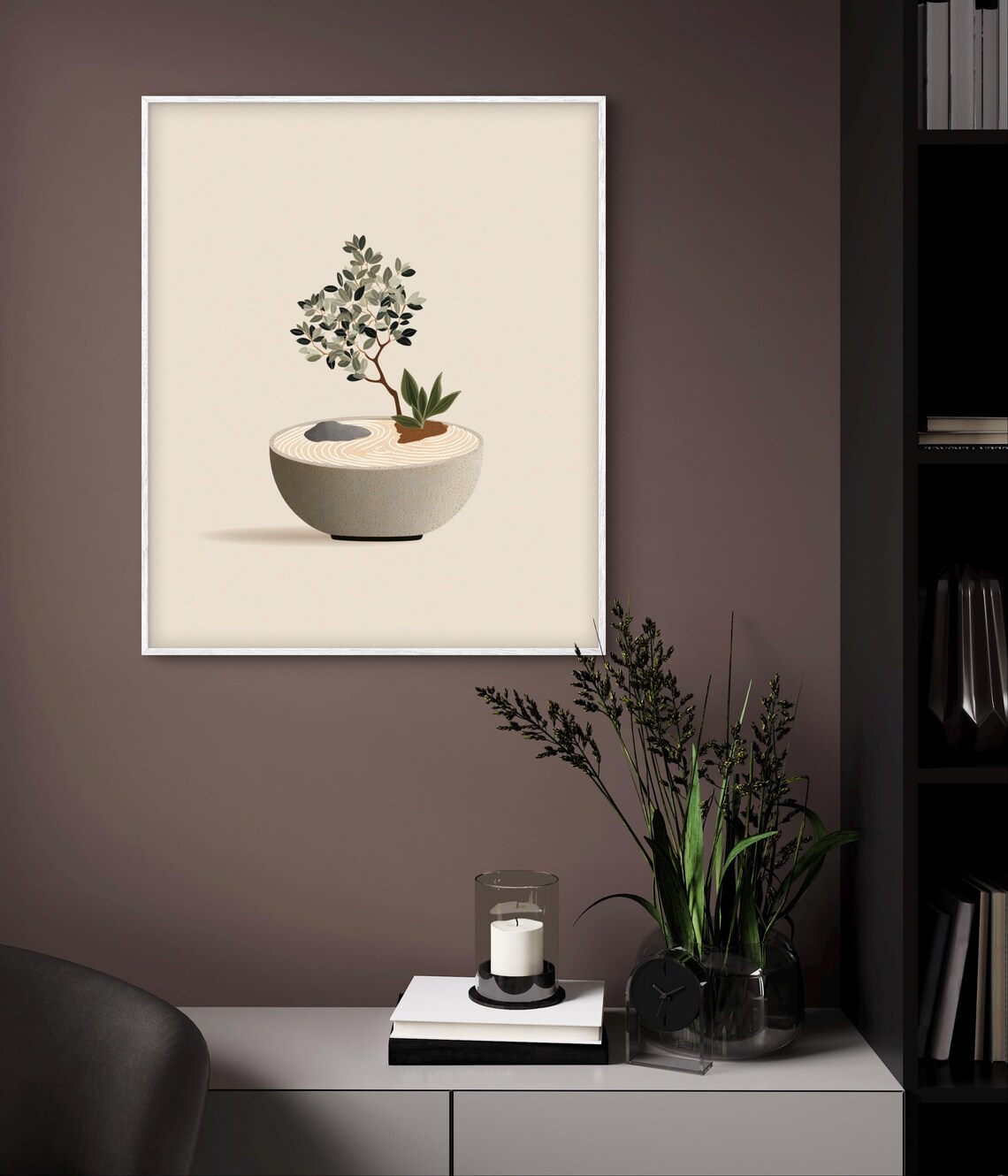 Minimalist Zen Garden Bowl With Bonsai Tree Calm Japandi Art Poster