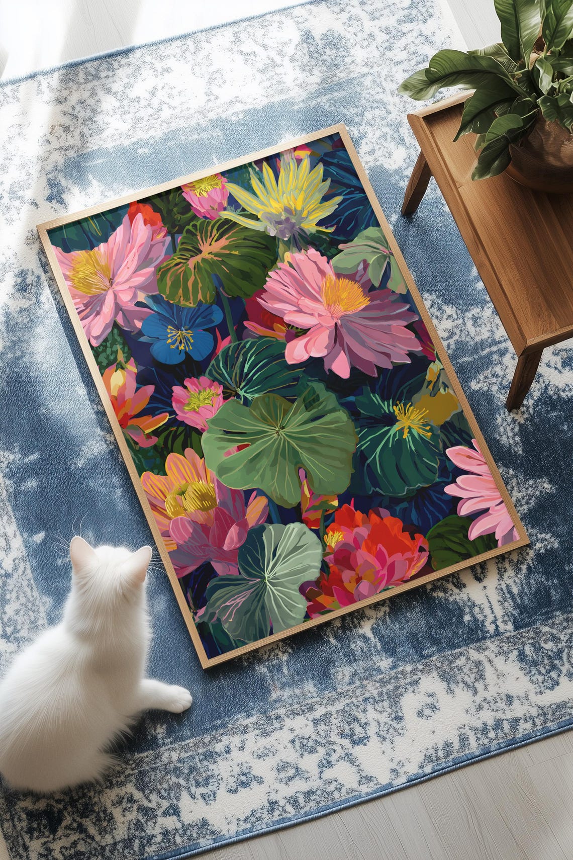 Water Lilies Lush Maximalist Floral Pattern Painting Wall Art