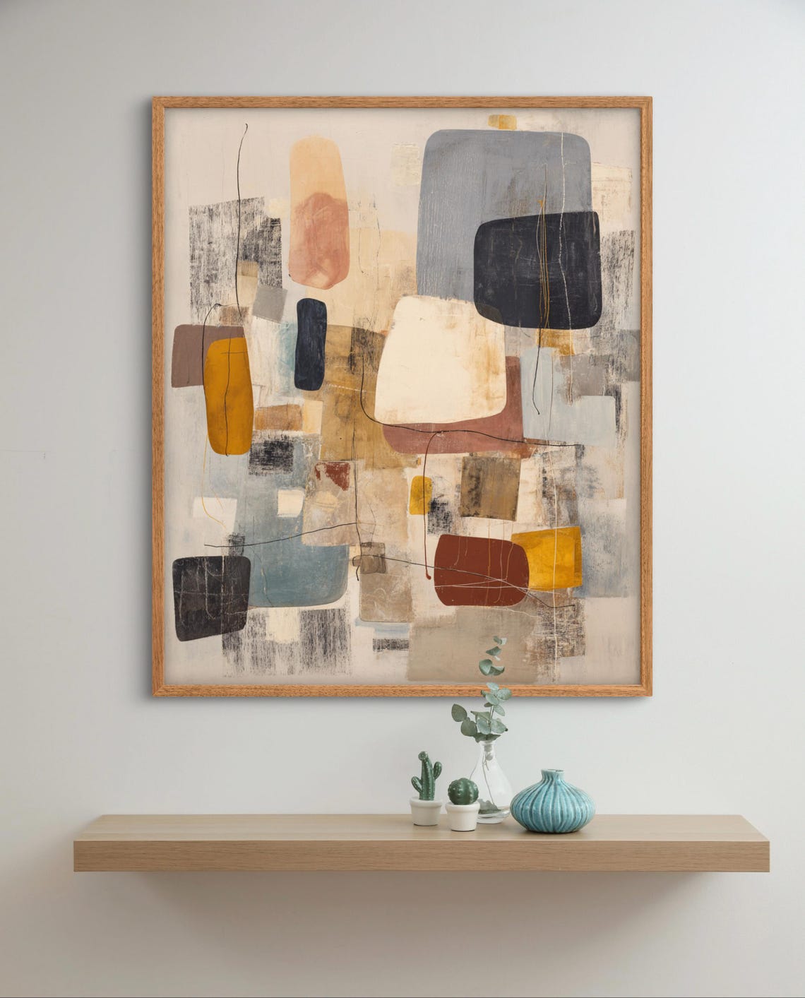 Modern Abstract Geometric Blocks Warm Neutral Style Art Poster