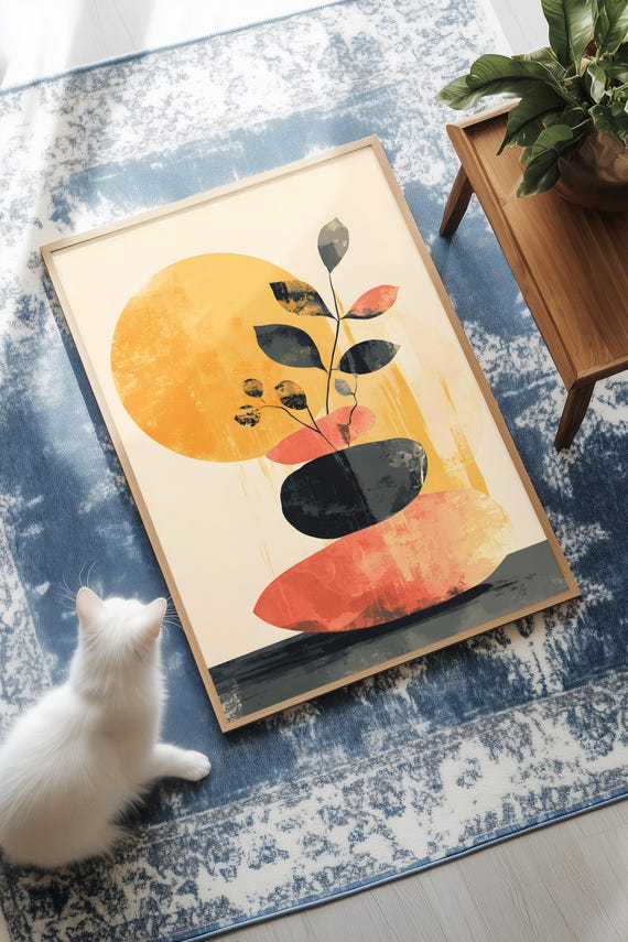 Japandi Zen Garden Print Abstract Rock Composition Minimalist Wall Art