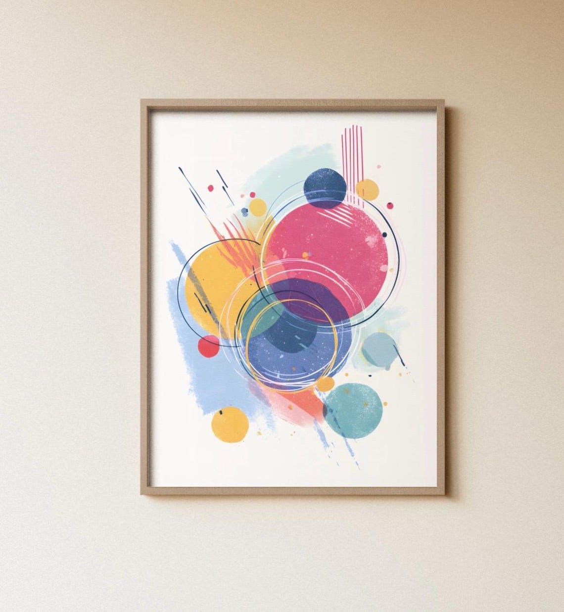 Abstract Colorful Circles Lines Playful Modern Wall Art Minimalist