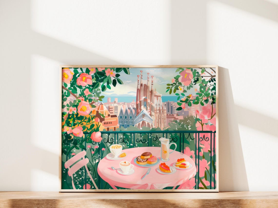 Barcelona Painting La Sagrada Familia Basilica Art Print Barcelona Landscape Poster Europe Print Travel Gift P682 - Image 2
