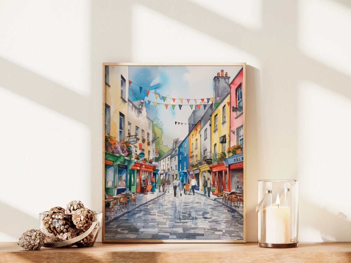 Galway Painting Ireland Watercolor Painting Quay Street Print Ireland Landscape Poster Europe Poster Travel Gift P561 - Image 2