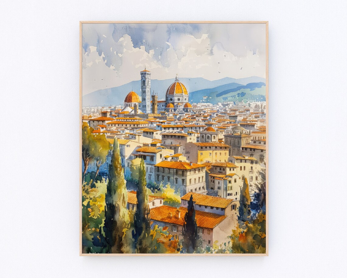 Florence Watercolor Travel Poster, Italy Landscape