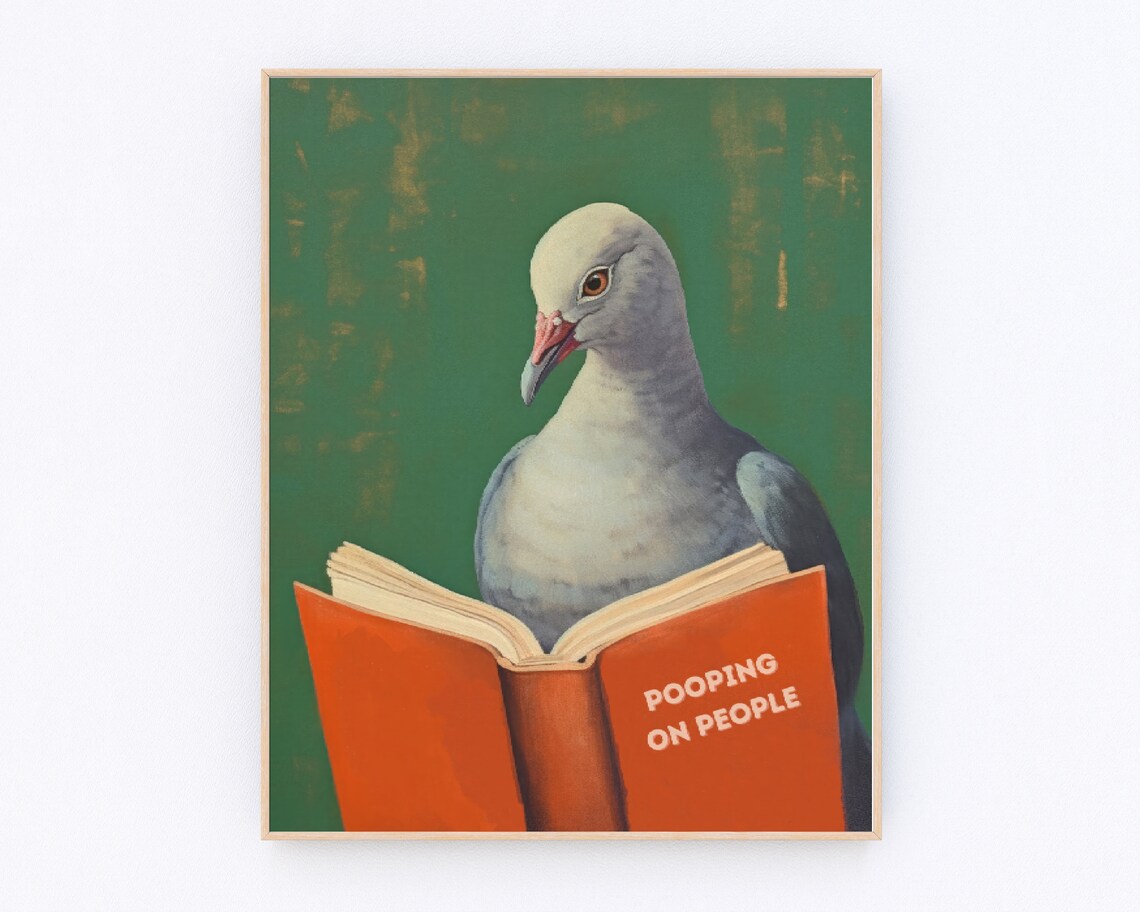 Retro Pigeon Bird Print, Funny Bathroom Humor Poster