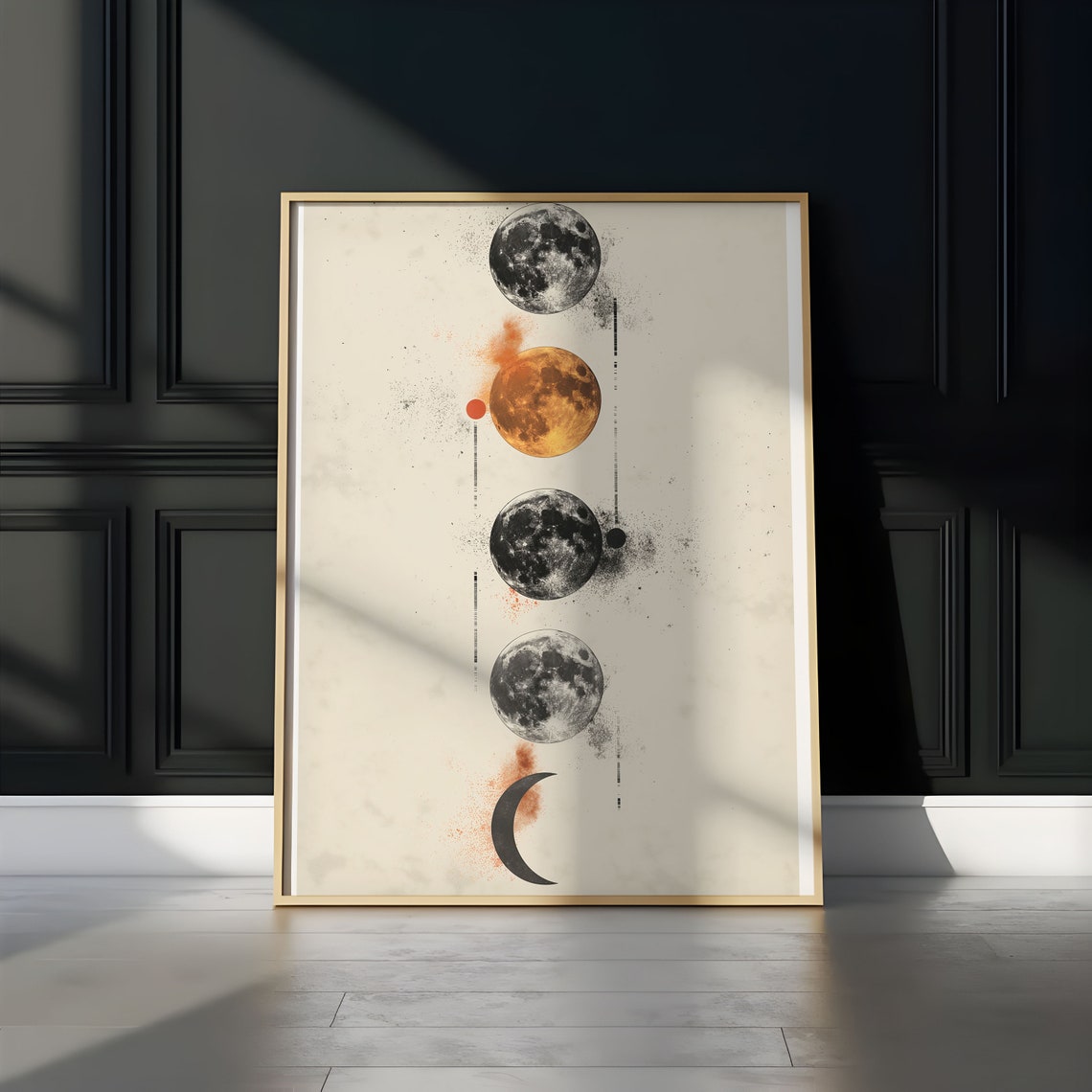Four Moons Crescent Ember Watercolor Accent Abstract Art Poster - Image 2