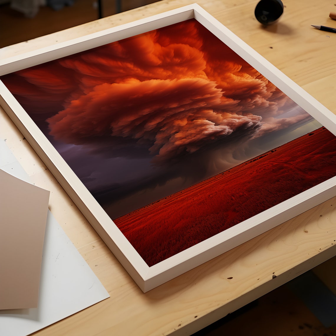 Towering Crimson Rotating Cloud Wall Over Red Prairie Poster - Image 3