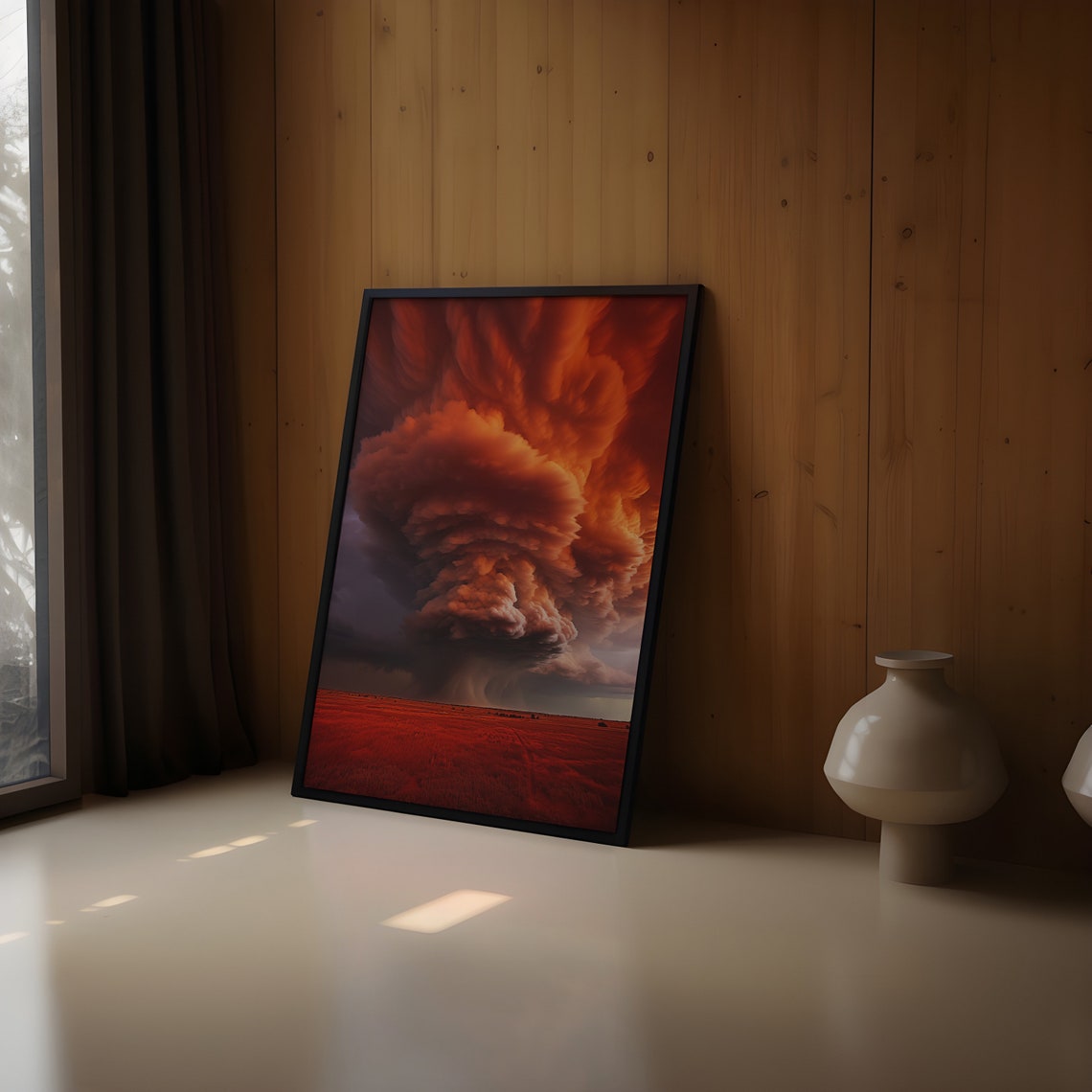 Towering Crimson Rotating Cloud Wall Over Red Prairie Poster - Image 2