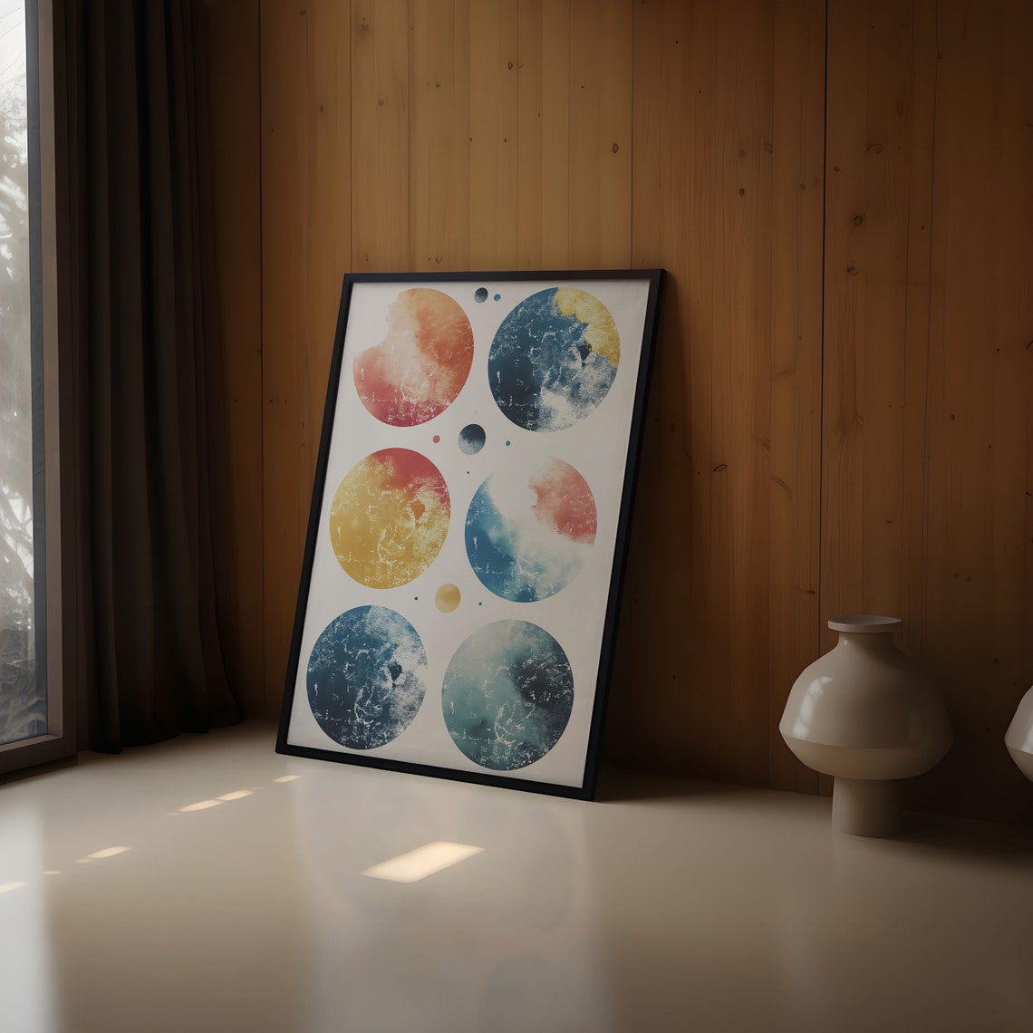 Abstract Watercolor Planet Grid Six Moons Study Minimalist Art Print - Image 2