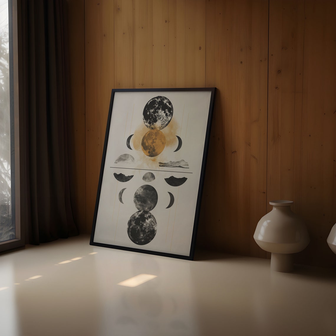 Lunar Phase Chart Black Gold Moon Mountain Abstract Wall Art - Image 2