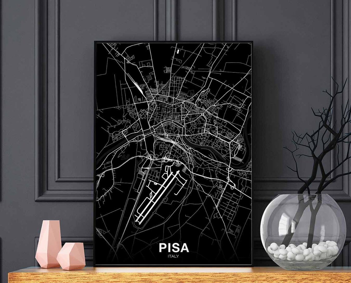 Pisa Italy Black Minimalist City Street Map Decor Art Poster