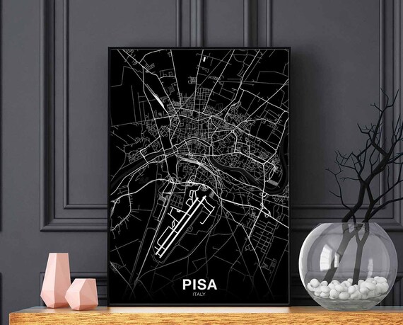Pisa Italy Map Poster Black White Hometown City Print Modern Home Decor Office Decoration Wall Art Dorm Bedroom Gift