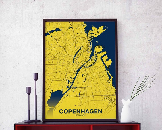 Copenhagen Denmark Map Poster Color Hometown City Print Modern Home Decor Office Decoration Wall Art Dorm Bedroom Gift