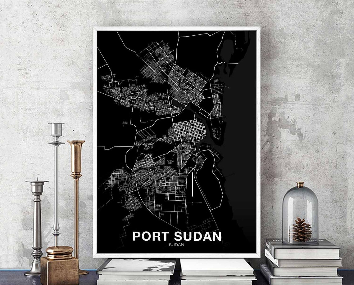 Port Sudan Sudan Black White Minimalist City Map Travel Poster
